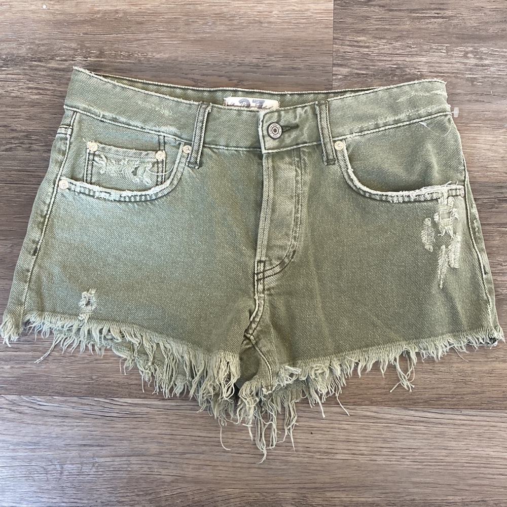 Free People green denim shorts